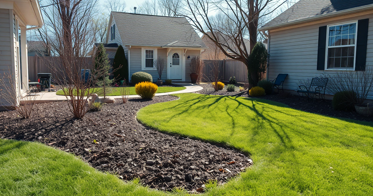 Fresh spring yard cleanup with tidy green beds