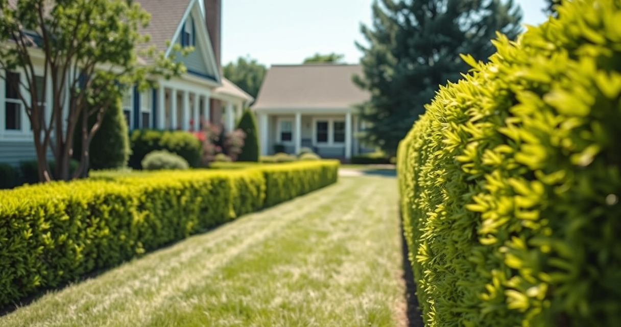 Crisp shaped hedge row along a property line