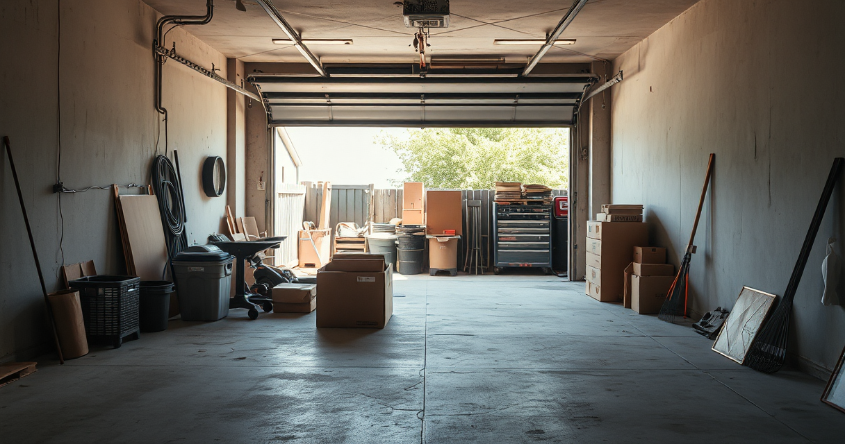 Clean empty garage after a junk cleanout