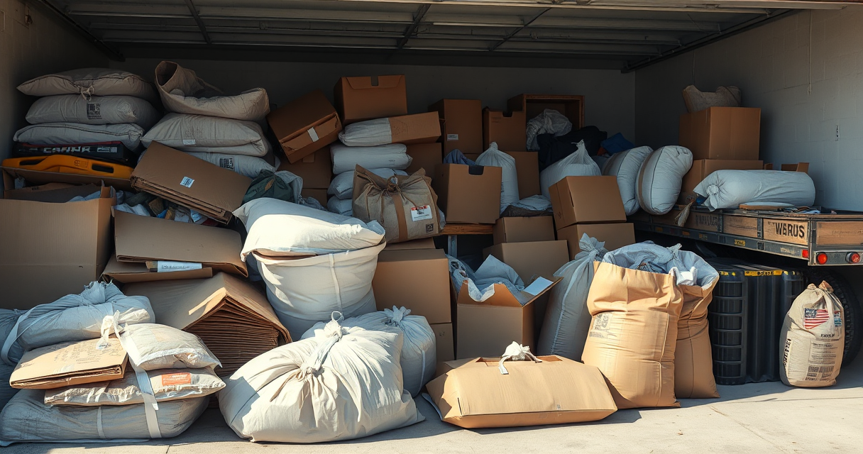Post-move debris bagged and stacked for removal