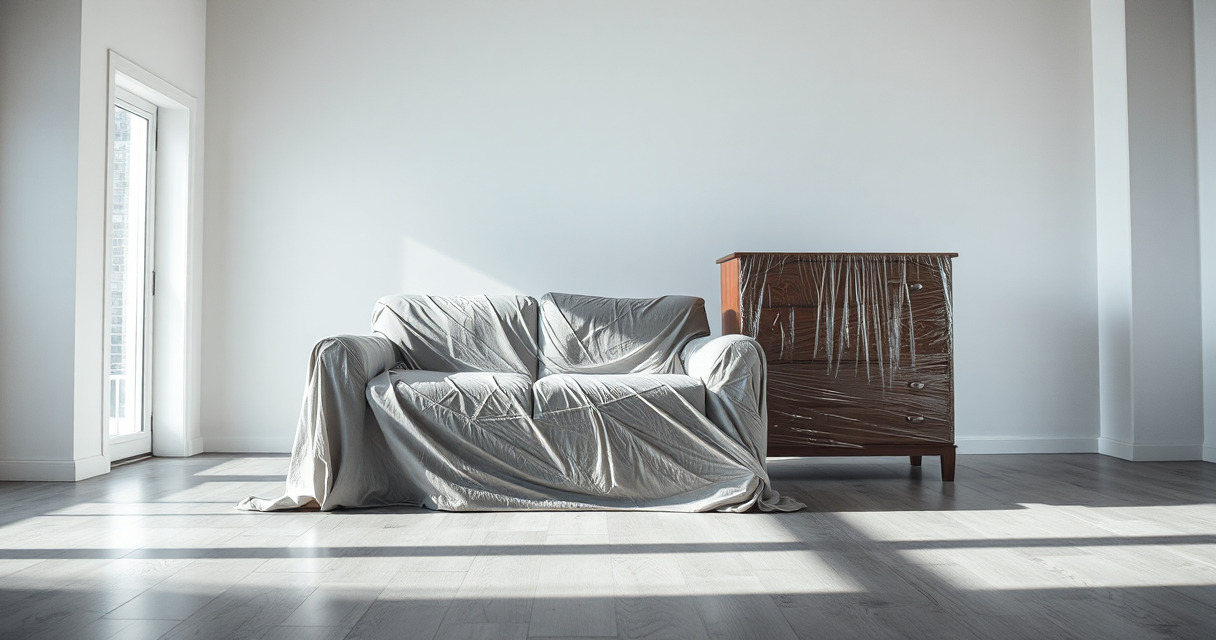 Furniture wrapped in moving blankets ready to load