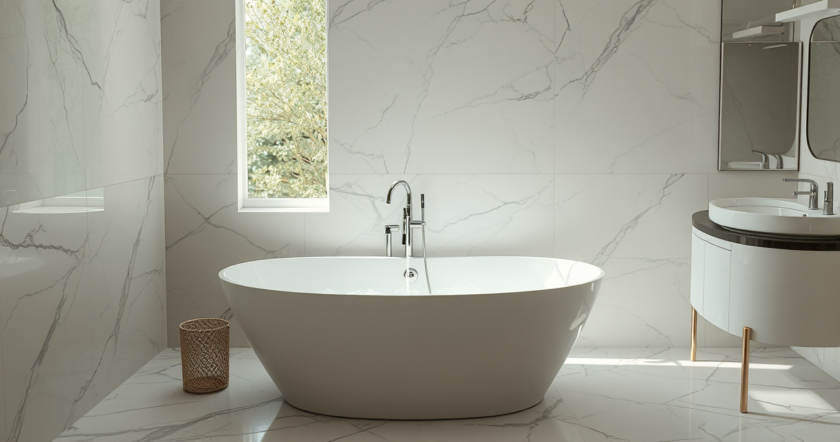 Marble bathroom with clear-draining sink and tub after drain service