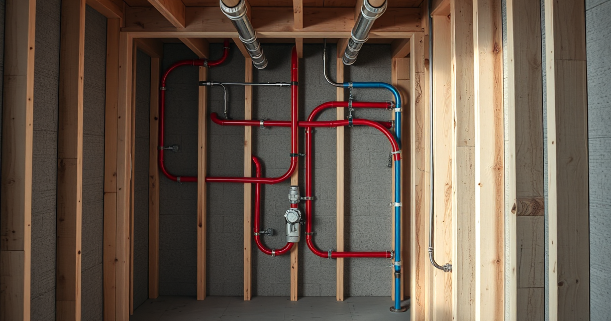 New PEX water line neatly run through an open wall cavity