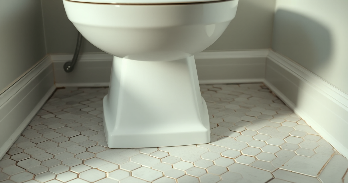 Toilet base sealed with a crisp new caulk line on tile