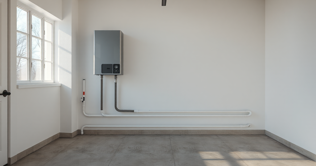 Sleek wall-mounted tankless water heater with tidy piping