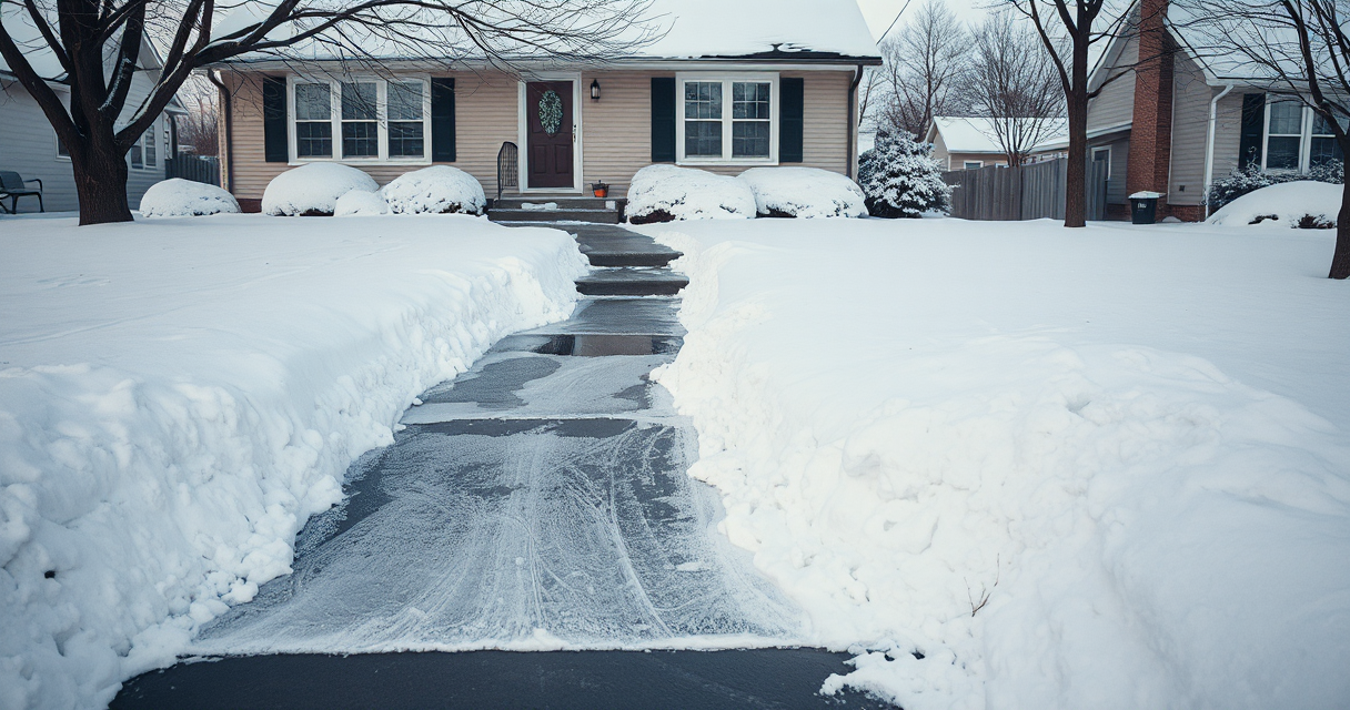Home with driveway, walk and steps all cleared