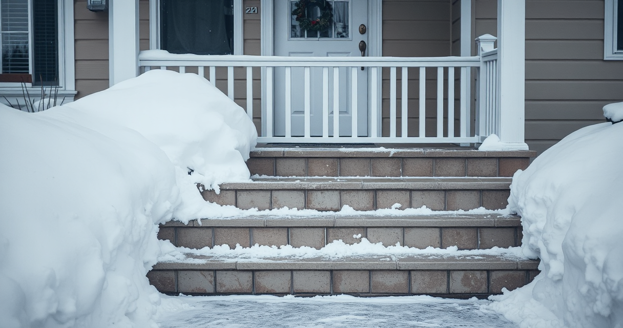 Freshly shoveled clean front steps and stoop