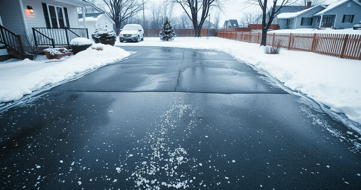 Large paved area treated with de-icing salt