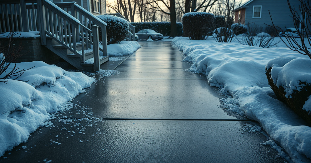 Clear de-iced walkway with ice-melt granules