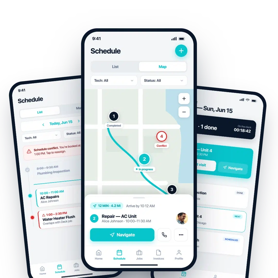 AllBetter Field schedule map for HVAC crews — optimized routing and one-tap navigation between jobs