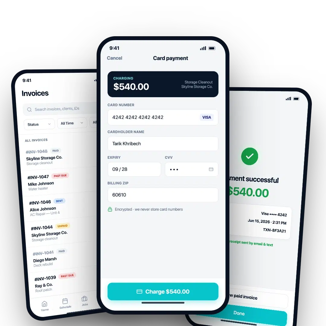 AllBetter Field for HVAC service businesses — mobile dashboard with revenue and job cards
