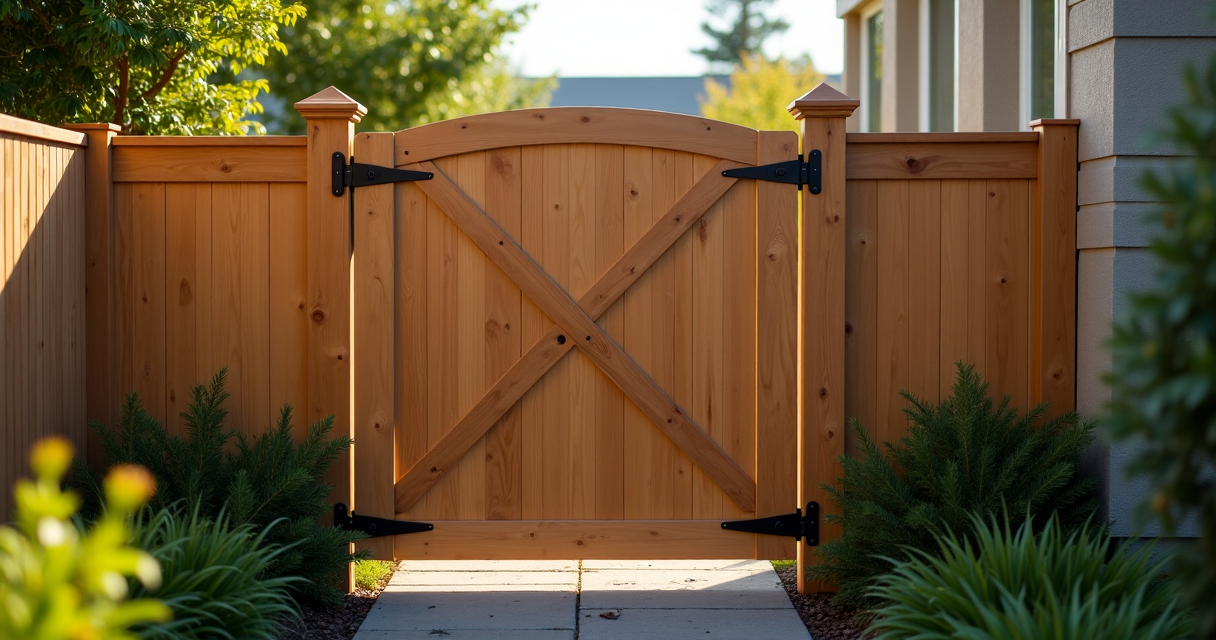 Wooden fence gate hanging square with new hinges