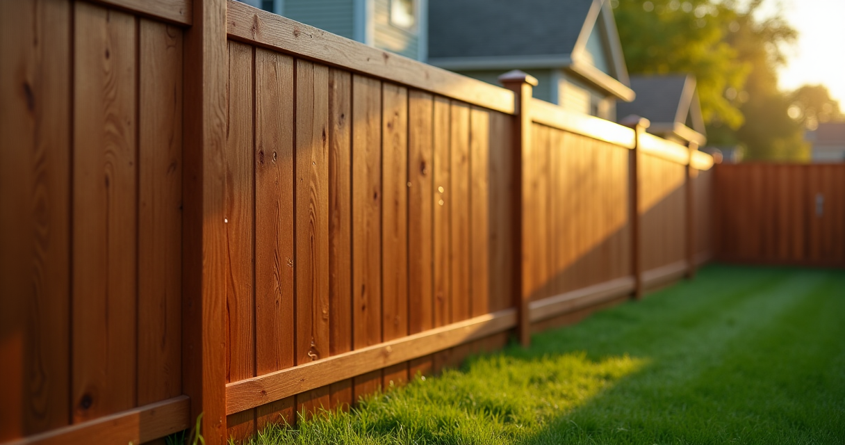 Richly stained and sealed wooden fence in warm tone