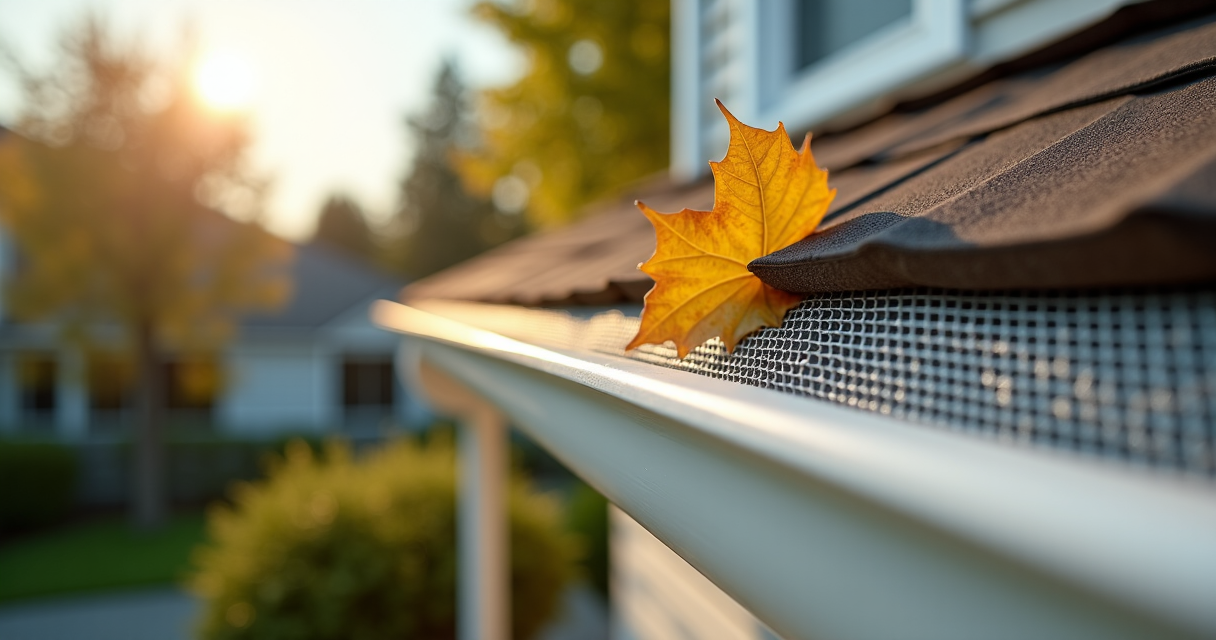 Mesh gutter guards fitted along a clean roofline gutter