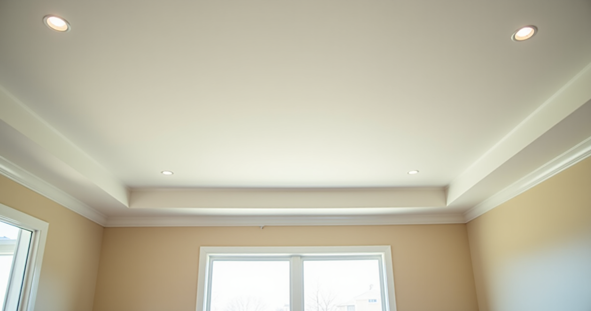 Clean uniform white painted ceiling in a bright living room