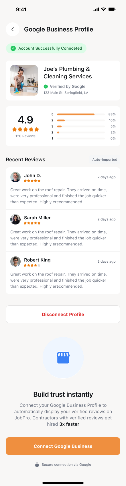 Connect your Google Business Profile in the AllBetter JobPro app