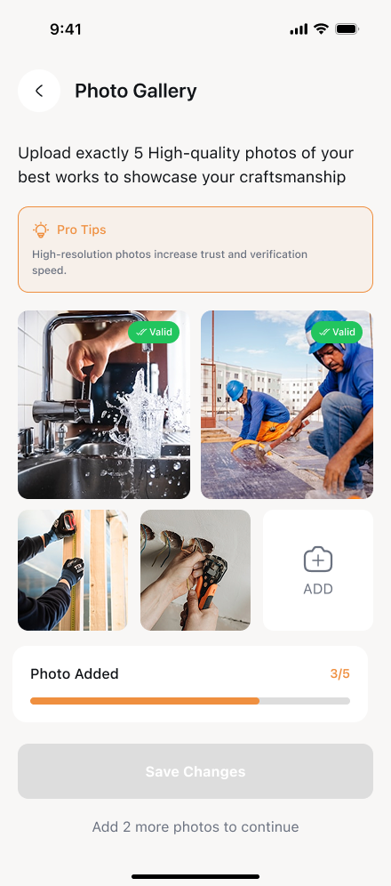 Upload photos of completed work to your AllBetter JobPro portfolio