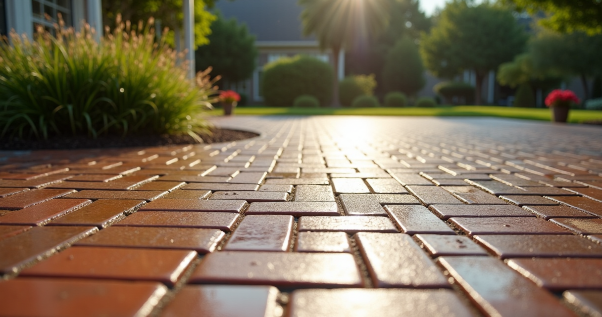 Clean paver patio with moss and grime washed away