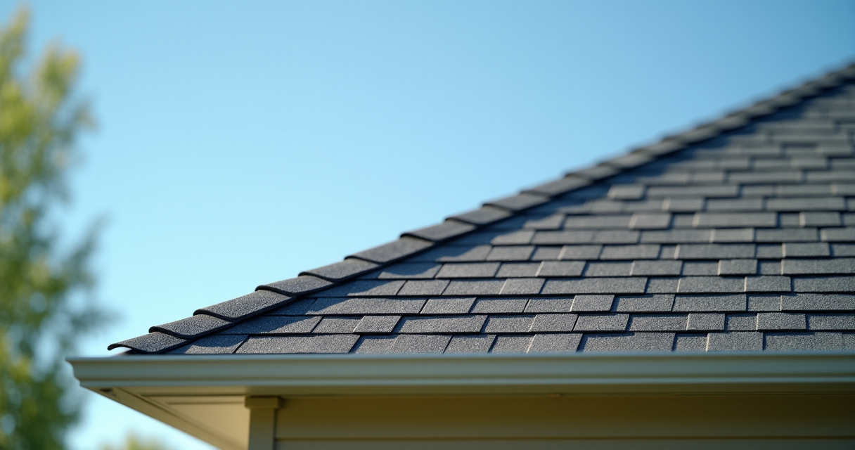 Clean shingle roof section free of black algae streaks