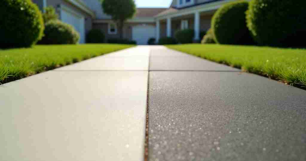 Driveway surface half cleaned showing the contrast before sealing