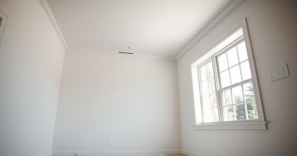 Repaired ceiling corner after water damage, repainted bright white