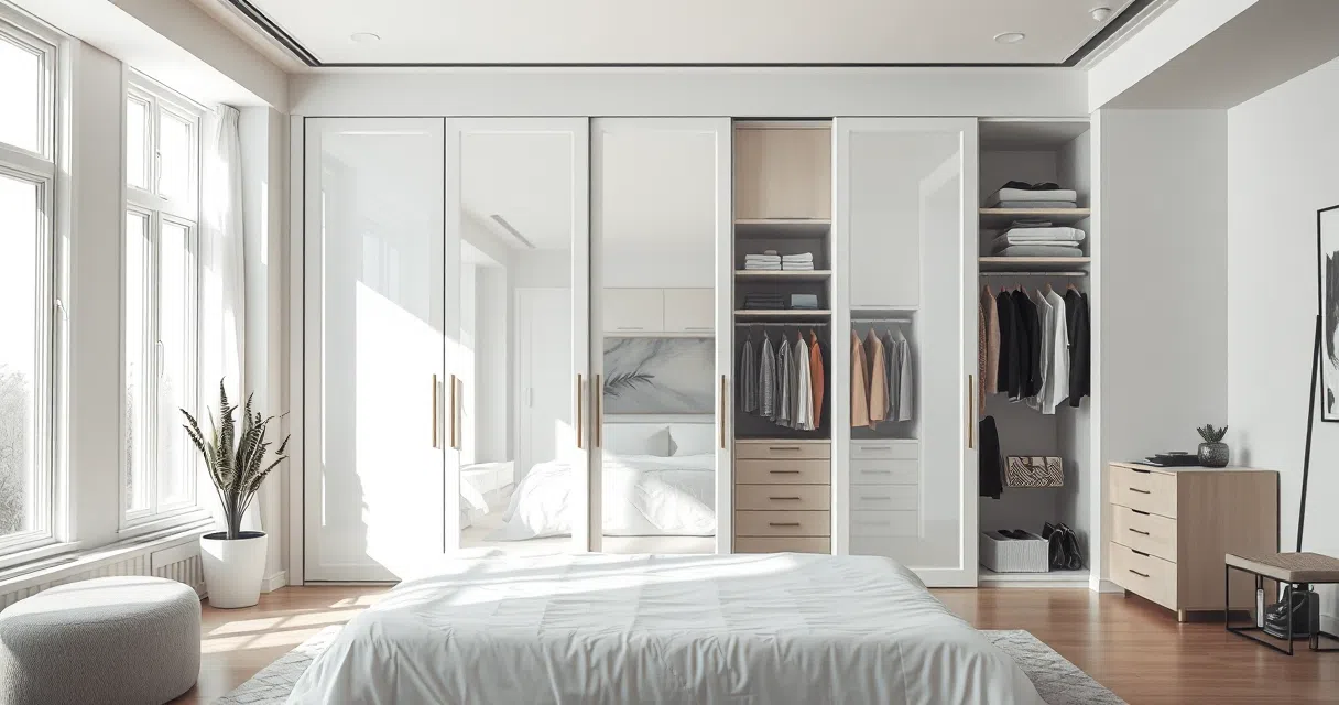Assembled floor-to-ceiling wardrobe system with sliding doors
