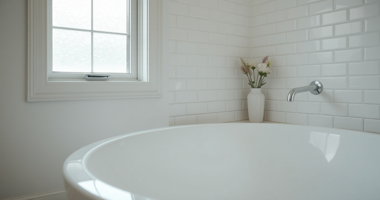 Fresh clean caulk line around a bathtub and white subway tile