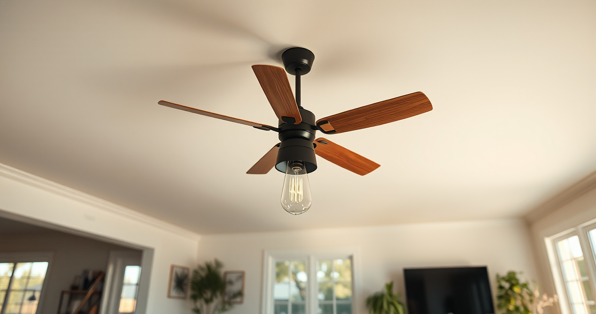 New modern ceiling fan and pendant light installed in a living room