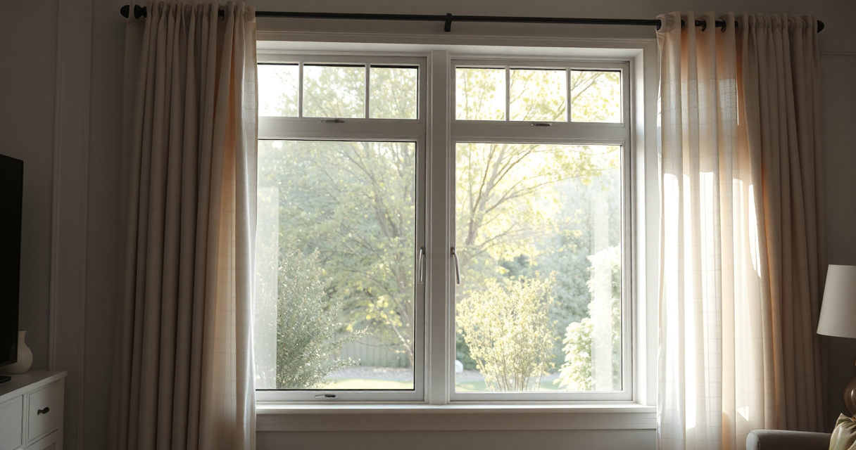New window screen installed in a bright living room window