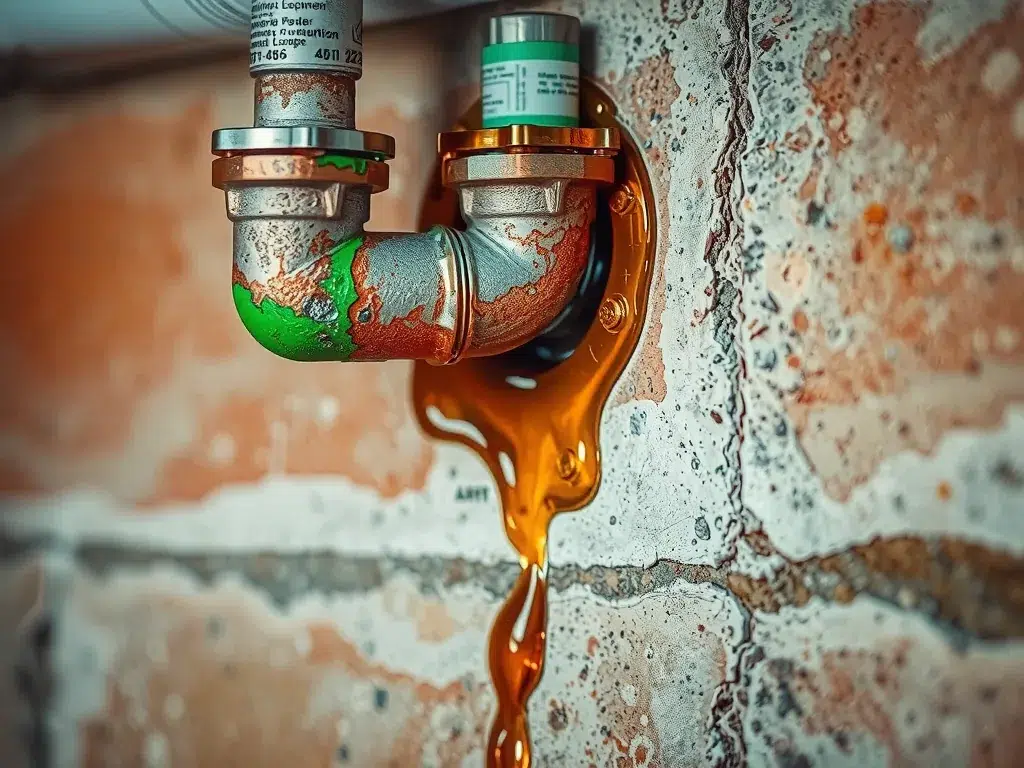 Burst pipe spraying water during a spring plumbing emergency