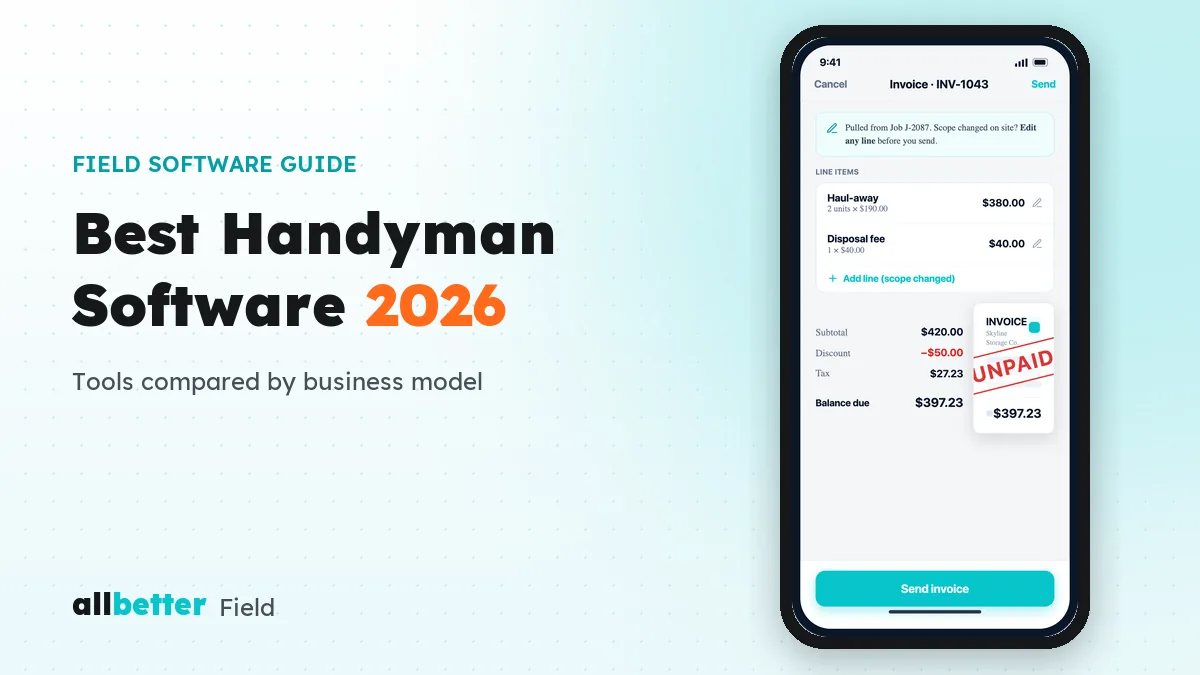 Best handyman software 2026 — AllBetter Field invoice built from a finished job's line items