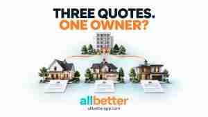 Three homes and estimate sheets connected by orange threads to one office building, illustrating shared business ownership.